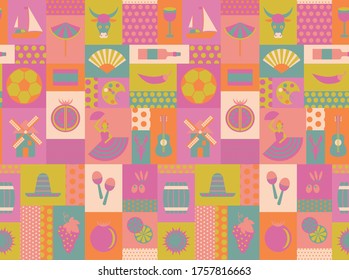Spain national seamless pattern design . Travel and tourism decoration series.