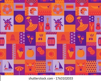 Spain national seamless pattern design . Travel and tourism decoration series.