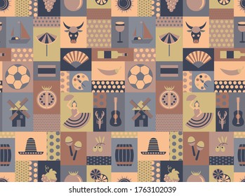Spain national seamless pattern design . Travel and tourism decoration series.
