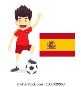 Spain national team cartoon,football World,country flags. 2018 soccer world,isolated on white background. illustration vector