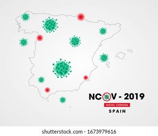 Spain nCov-2019. Highlighted localization country Spain map illustration. covid spread in map. Corona virus outbreaking and pandemic creative concept.