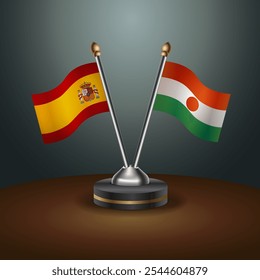 Spain and Niger table flags relation  with gradient backgrund. Vector Illustration