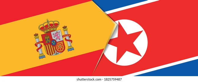Banderas de España y Corea del Norte, dos banderas vectoriales símbolo de relación o confrontación.