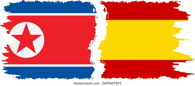 Spain and North Korea grunge flags connection, vector
