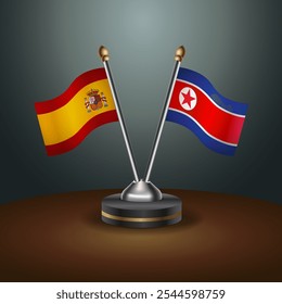 Spain and North Korea table flags relation  with gradient backgrund. Vector Illustration
