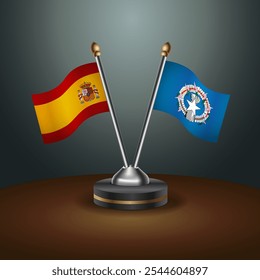Spain and  Northern Marianas table flags relation  with gradient backgrund. Vector Illustration