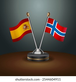 Spain and Norway table flags relation  with gradient backgrund. Vector Illustration