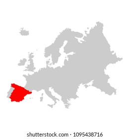 Spain on map of europe