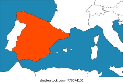 Spain on the map of Europe, vector illustration