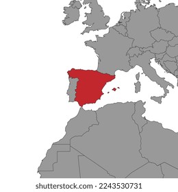 Spain on world map.Vector illustration.