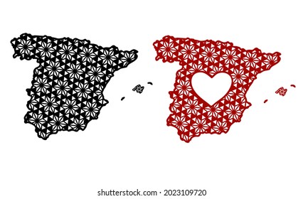 Spanien Umrisse mit dekorativem geometrischem Muster und Herzumriss. Datei "Ausschneiden"