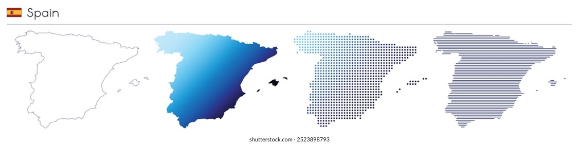 Spain - outline, gradient, dotted and lines geometrical country shape - vector illustration