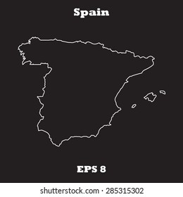 Spain outline map, stroke. Name of state. Line style. Vector EPS8