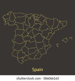 Spain outline,stroke of map with administrative division. Vector illustration