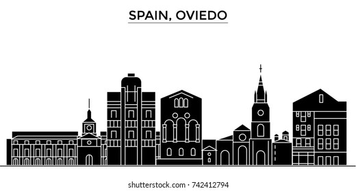 Spain, Oviedo architecture vector city skyline, travel cityscape with landmarks, buildings, isolated sights on background