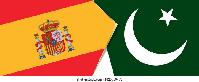 Spain and Pakistan flags, two vector flags symbol of relationship or confrontation.