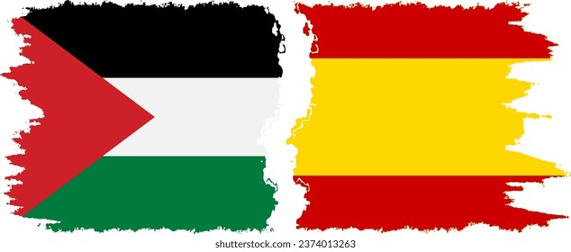 Spain and Palestine grunge flags connection, vector