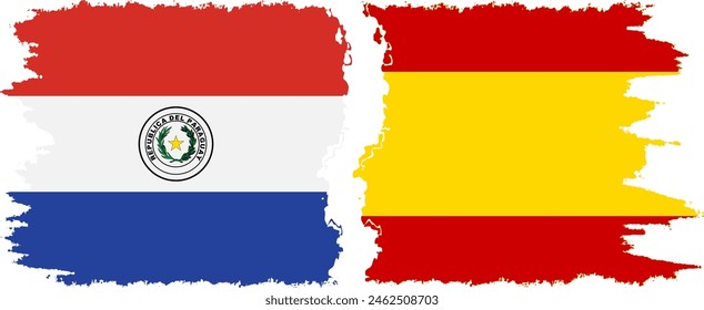 Spain and Paraguay grunge flags connection, vector