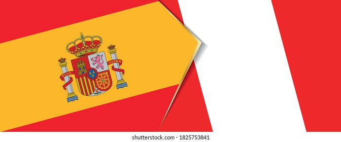 Spain and Peru flags, two vector flags symbol of relationship or confrontation.