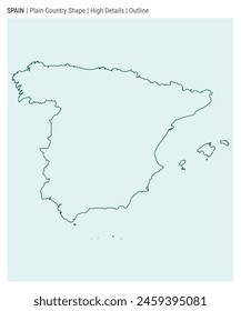 Spain plain country map. High Details. Outline style. Shape of Spain. Vector illustration.