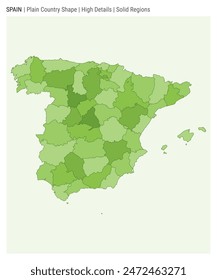 Mapa del país de España. Detalles altos. Estilo Regiones sólidas. Forma de España. Ilustración vectorial.