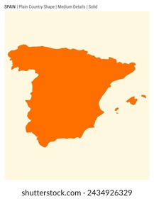 Mapa del país de España. Detalles medios. Estilo sólido. Forma de España. Ilustración vectorial.