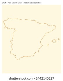 Spain plain country map. Medium Details. Outline style. Shape of Spain. Vector illustration.