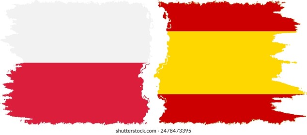 Spain and Poland grunge flags connection, vector