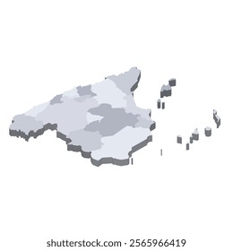 Spain political map of administrative divisions - autonomous communities and autonomous cities of Ceuta and Melilla. 3D isometric blank vector map in shades of grey.