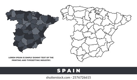Spain political regions black color outline map set