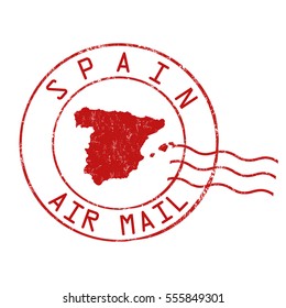 Spain post office, air mail, grunge rubber stamp on white background, vector illustration