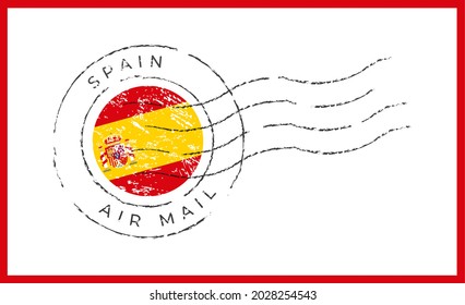 spain postage mark. National Flag Postage Stamp isolated on white background vector illustration. Stamp with official country flag pattern and countries name