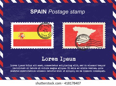 Spain Postage Stamp, Vintage Stamp, Air Mail Envelope.