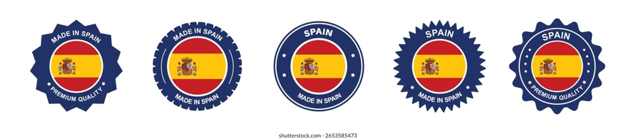 conjunto de etiquetas de produto da espanha. bandeira da espanha, premium feito na espanha. Etiquetas, selos, carimbos, bandeiras, ícones