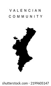 Spanien Provinz Autonome Gemeinschaft Valencia Karte Vektorgrafik Silhouette Illustration einzeln auf schwarzem Hintergrund, einschließlich Gebiet von Castellon, Valencia, Alicante. Land in Europa, EU-Mitglied.