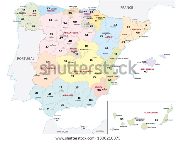 Spain Province Map 2digit Zip Codes Stock Vector Royalty Free