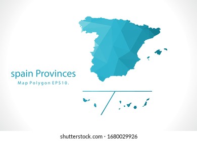 spain Provinzen Karte Abstrakte geometrische geplünderte dreieckige Low-Poly-Farbverlauf-Grafik auf weißem Hintergrund
