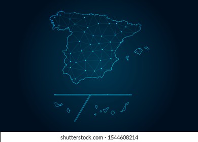 spain Provinces map with Abstract mash line and point scales on Dark background . design polygon sphere . Wire frame 3D mesh polygonal network line . Vector illustration eps 10.