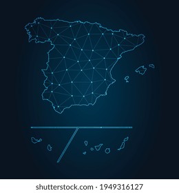 spain Provinces Map Abstract mash line and point scales on dark background. Wire Frame 3D mesh polygonal network line.