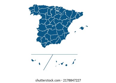 Spain Provinces Map blue Color on White Backgound
