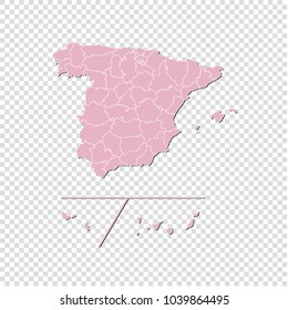 Spain Provinces map - High detailed pastel color map of Spain Provinces. Spain Provinces map isolated on transparent background. Vector illustration eps 10.
