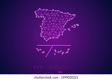 Spain with Provinces Map mash line and point scales on purple technology background. Wire Frame 3D mesh polygonal network line, design sphere, dot and structure -  Vector illustration eps 10