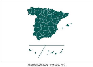 Spain Provinces map Olive green Color on White Backgound