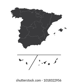 Spain Provinces map on white background vector, Spain Provinces Map Outline Shape Black on White Vector Illustration, High detailed black illustration map -Spain Provinces.