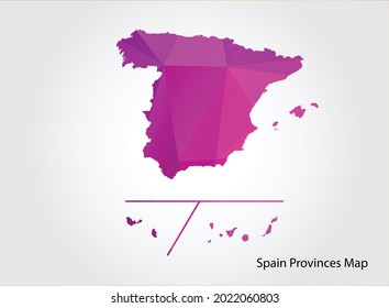 Spanien Provinzen Karte rosafarbene Farbe auf weißem Hintergrund, polygonal