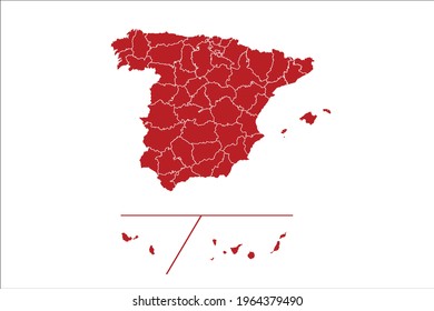 Spain Provinces Map Red Color on White Backgound
