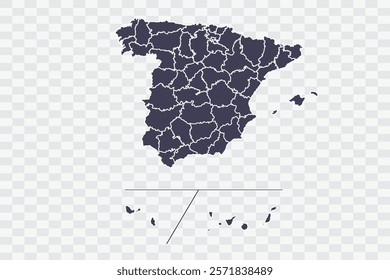 Spain Provinces Map Slate Color on White Background quality files Png