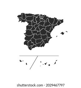 Spain Provinces map vector, dark color.isolated on transparent background. 