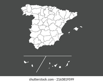 Spain Provinces map vector, white color, Isolated on gray background