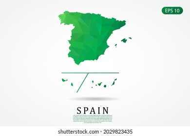 Spain with Provinces Map - World Map International vector template, low polygon style with green color isolated on white background - Vector illustration eps 10